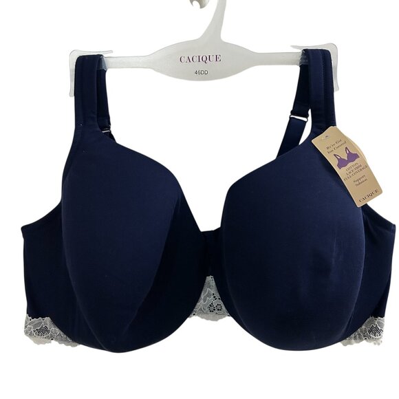 Cacique Size 46DD Padded with Underwire Blue and Lace Trim Full Coverage Bra NWT - Picture 1 of 5